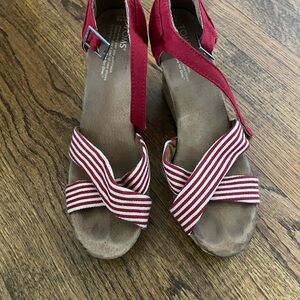 Toms Red Canvas Wedges